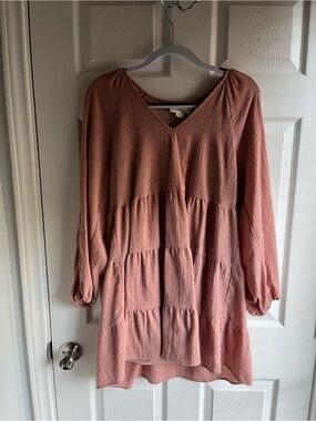 Blush Pink Tiered V-Neck Dress